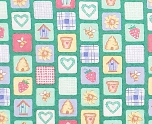 EOB - Fabric Traditions 1996 #2482 - Vintage Country Green Print Fabric / Small Patchwork Pattern