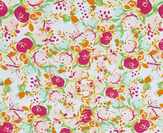 Wild Bloom Designer bariJ. AGF Feel the Difference Art Gallery Fabrics  White Fabric / Bright Pink and Orange Flowers - Aqua Accent