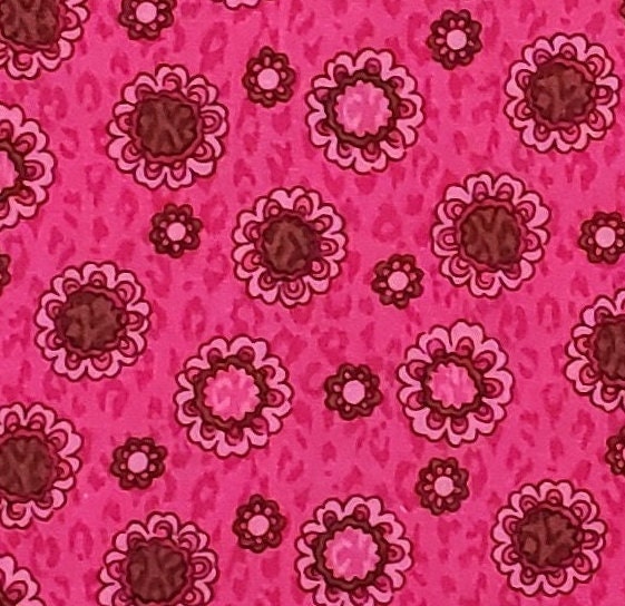 Bright Pink Fabric / Brown and Pink Flowers