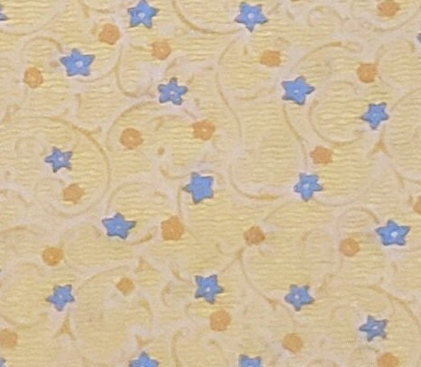 Peter Pan Fabrics - Yellow Fabric / Gold and Light Blue Vintage Flower Print