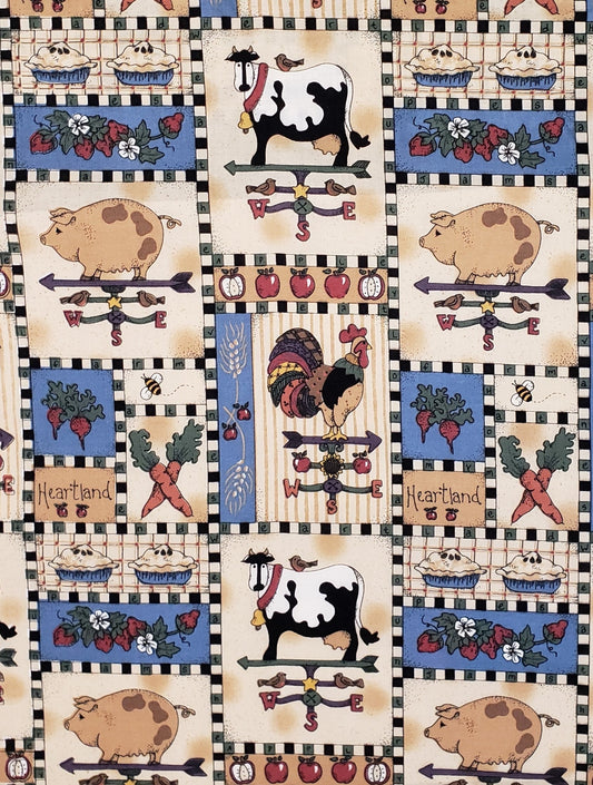 Leslie Beck for V.I.P. Fabrics Cranston Print Works - Country Style Weathervane Patchwork Print Fabric