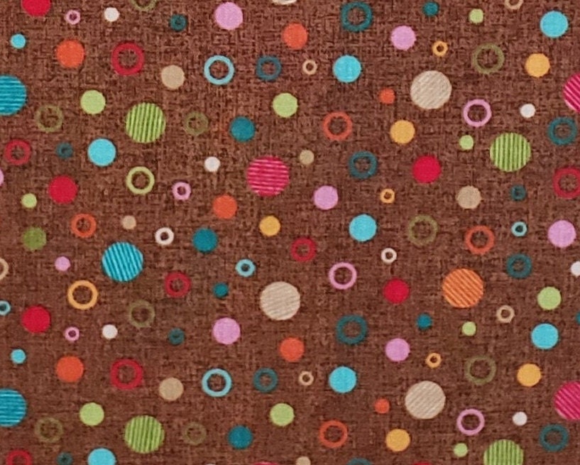 Brown Fabric / Bright Pastel Dots and Circles