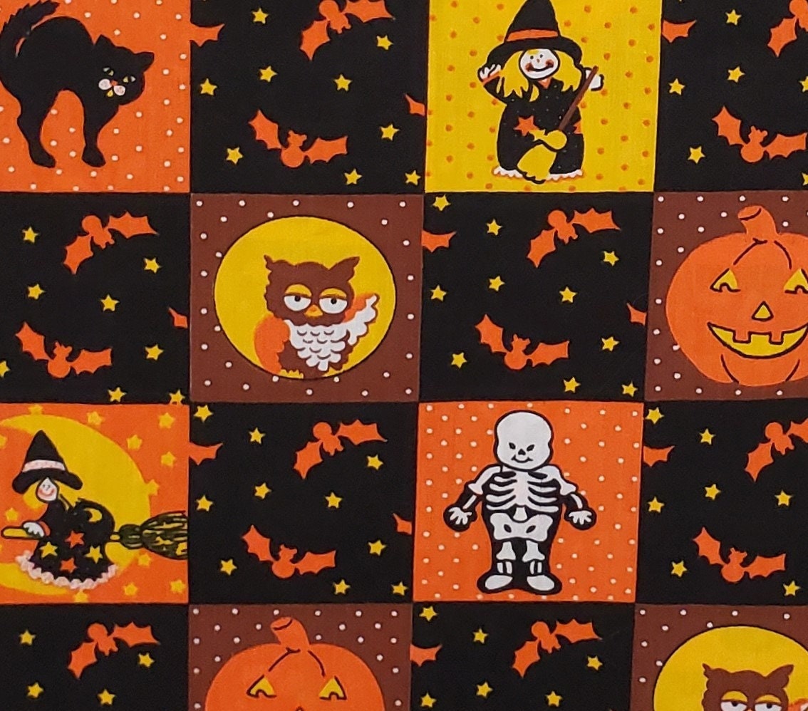 Halloween Patchwork Print Fabric - Selvage to Selvage Print