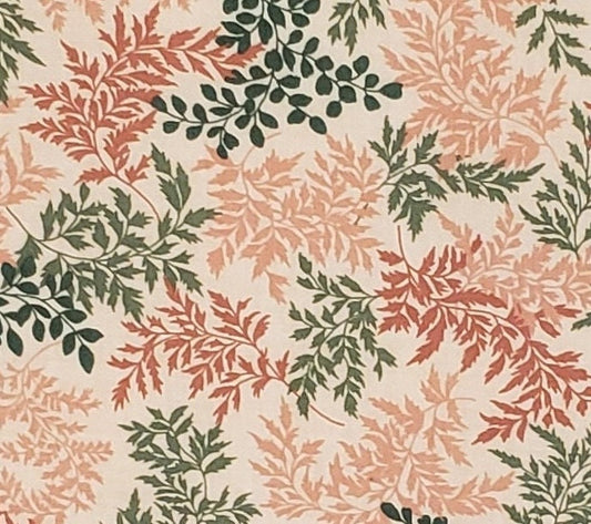 Fabric Traditions 1998 - Peach Fabric / Coral and Green Leaf Print