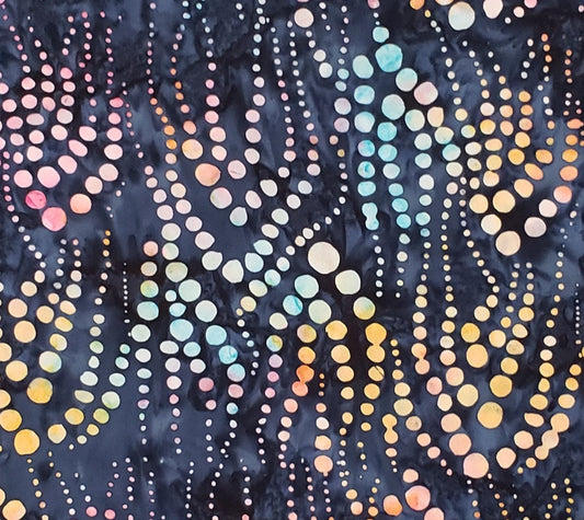 BATIK - Dark Blue Batik Fabric with Multi-Color Dot Pattern