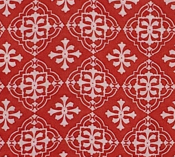 David Textiles, Inc. 2010 DeVa Design, Inc. by Debra Valencia - Vintage-Style LIGHTWEIGHT Red Fabric / White Print