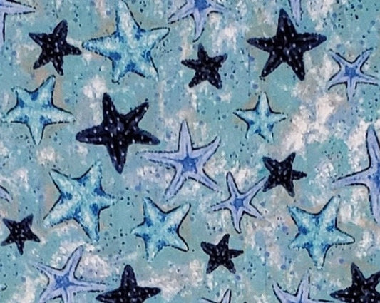 Follow the Light by Monica Sabolla Gruppo for Paintbrush Studio Pattern #112-3048 - Mottled Light Blue Fabric / Starfish Print