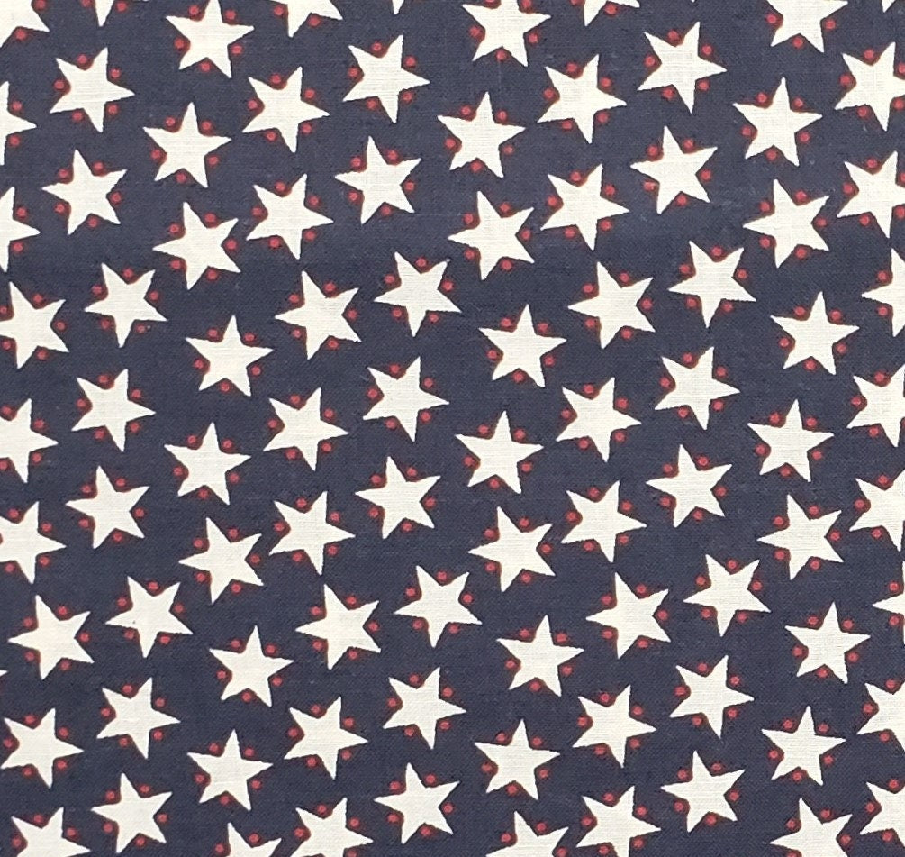 Dark Blue Patriotic Fabric - Offwhite Stars / Dark Red Dot Accent on Stars