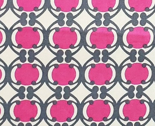 Nancy Mims for Modgreenpod for Robert Kaufman Free to Grow Screen Print D# 10612 - Cream Fabric with Retro Fuchsia and Gray Pattern