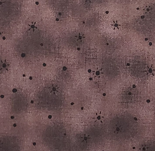 Harvest Town DSN# 17132 - Dark Brown Mottled Fabric with Black Dots and Suns Pattern