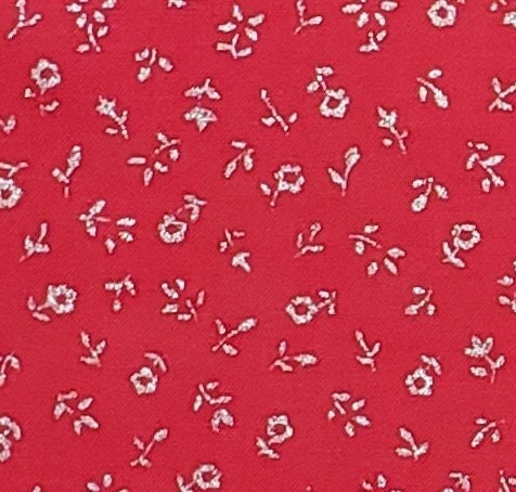 Red Fabric - Silver Metallic Flowers - Selvage to Selvage Print