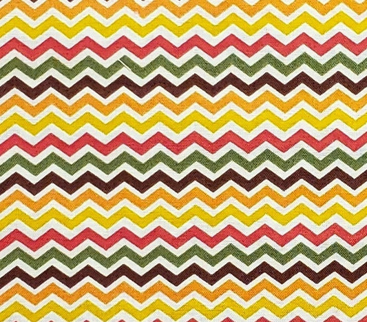 RTC Fabrics - Yellow, Brown, Red, Green and Orange Zigzag Stripe Fabric