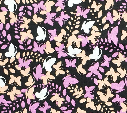 JoAnn Fabric - Black Fabric / White, Orange and Pink Butterfly Print