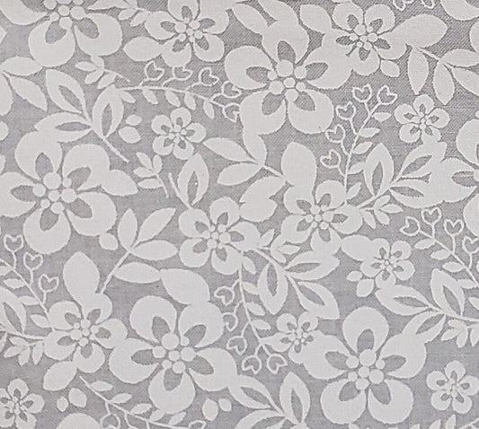 White Tone-on-Tone Flower Print Fabric ** Photographed on dark background to show detail