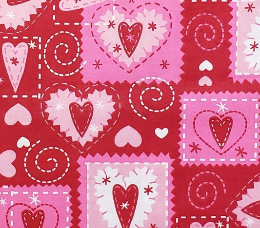 Signature Classis by Oakhurst Textiles - Red Fabric with Pink Hearts