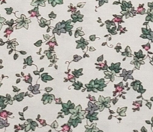 EOB  - Concord Fabrics, Inc. Designed by the Kesslers - Soft White Fabric / Pink and Lavender Flower and Green Leaf Print
