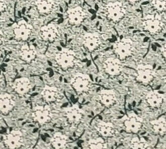 Dark Green Fabric / Reproduction Style Cream Flower Print / Selvage to Selvage Print