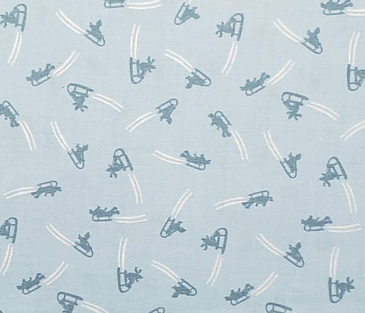 Lewis & Irene Threaded with Love Snow Day P# C37 - Icy Blue Fabric / Slate Blue Silhouette Sleigh / White 'Streaks'