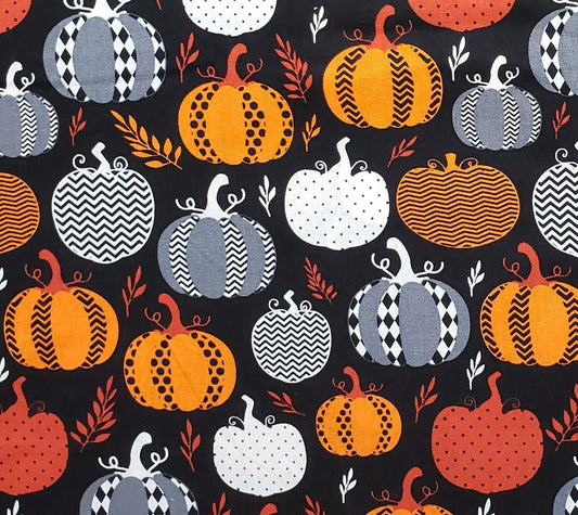 David Textiles - Black Fabric / Orange / Gray / White Pumpkin Print