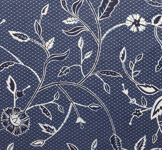 Wamsutta OTC -  Medium Blue Fabric / White / Dark Blue / Leaf / Flower / Vine Print