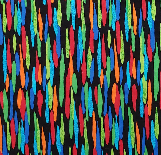 Black Fabric / Vertical Dashed Stripe / Highlighter Orange / Green / Blue / Red Print