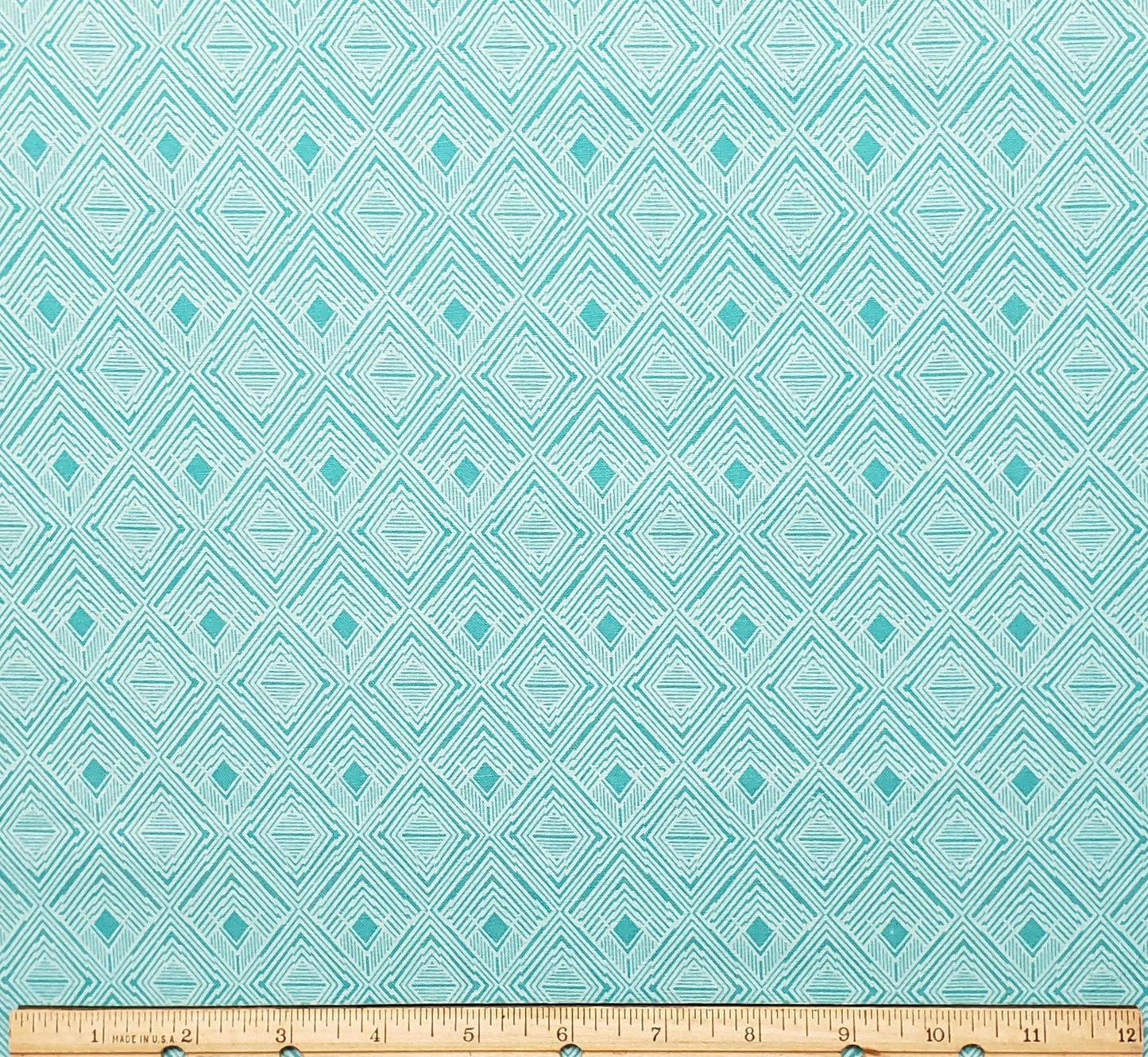 JoAnn Fabric - Keepsake Calico - Aqua Fabric / White Geometric Diamond Print