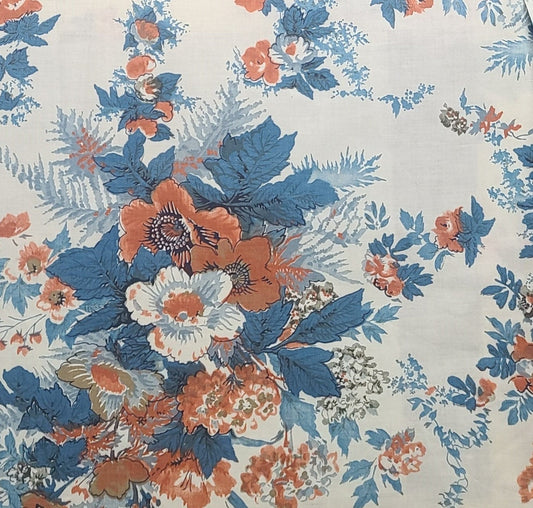 EOB - Schwartz Liebman Textiles - Soft White Fabric / Colonial Blue and Coral Flower Print