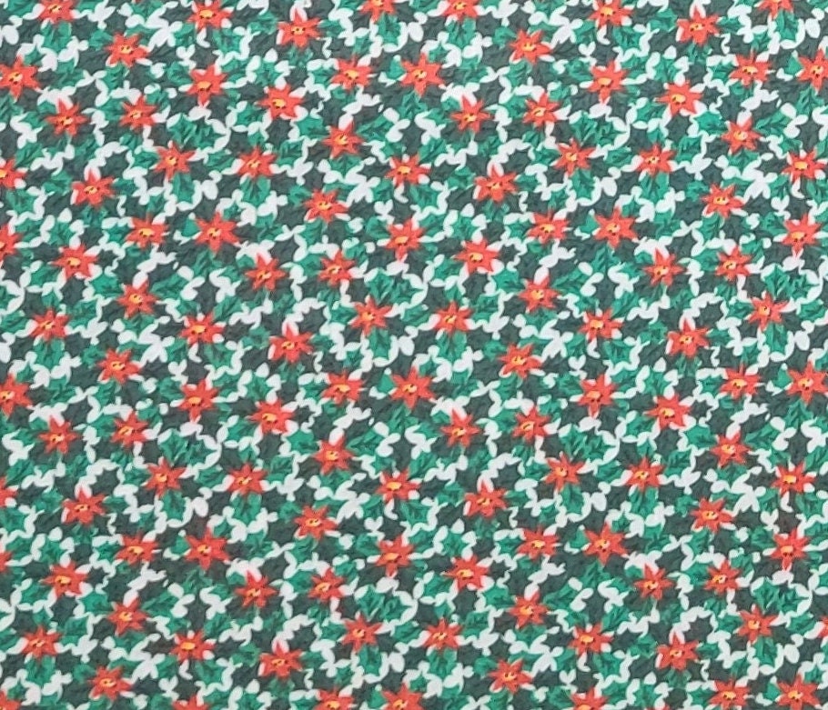 Springs Mills Inc. - White Fabric / Vintage Red Pointsettia / Green Holly Leaf Print