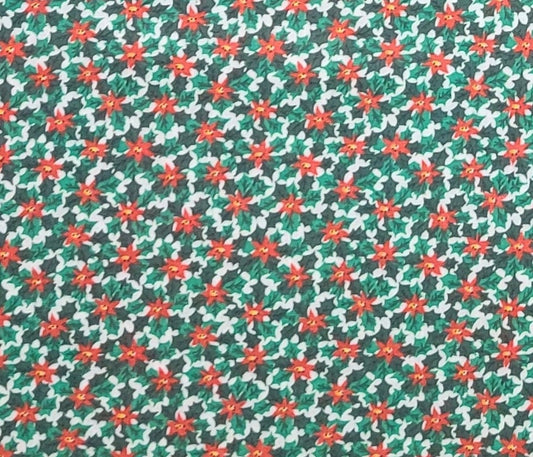 Springs Mills Inc. - White Fabric / Vintage Red Pointsettia / Green Holly Leaf Print