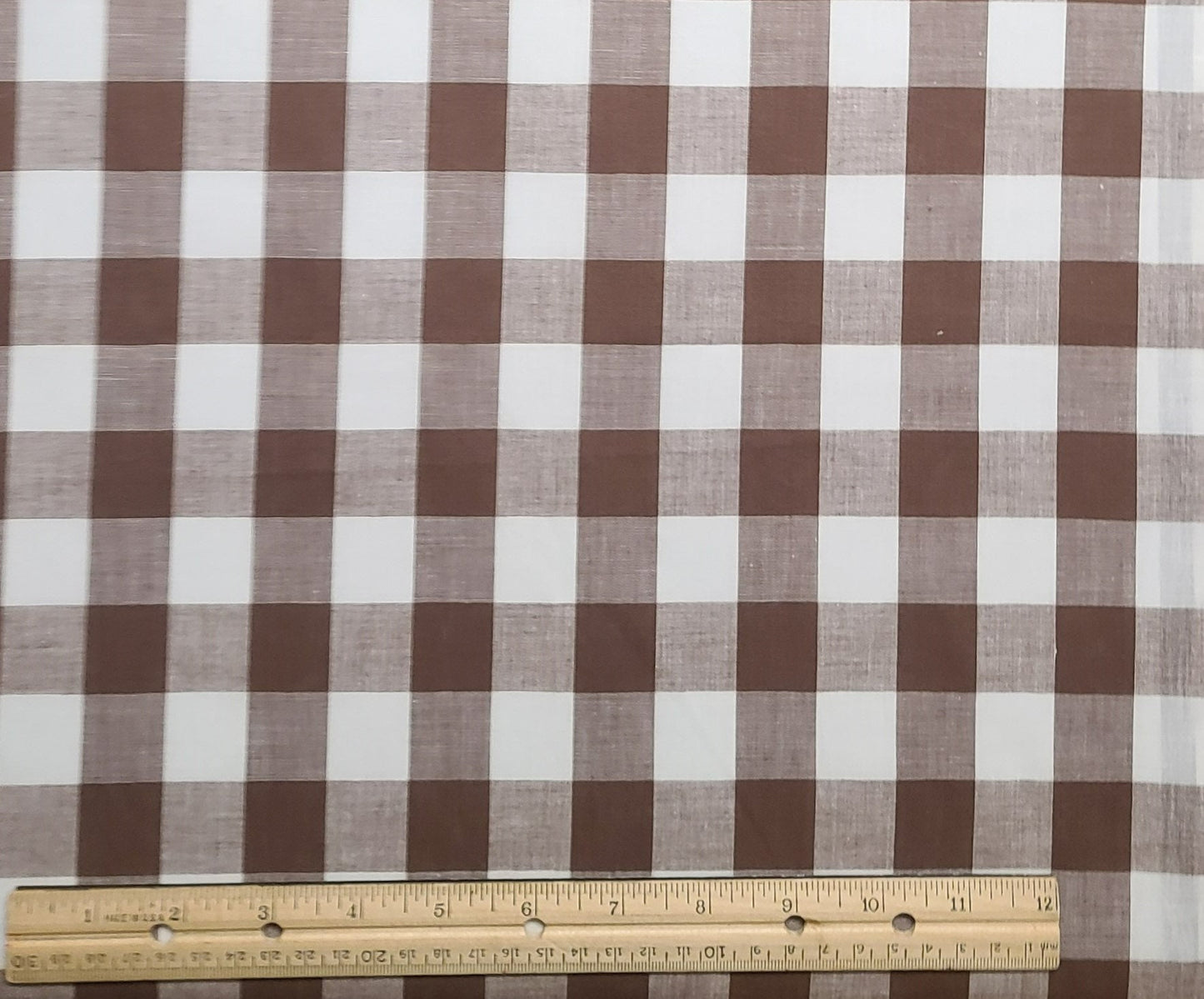 Brown / White Plaid Fabric - 35" WIDE - Selvage to Selvage Print