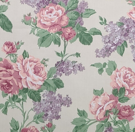 EOB - Cream Fabric / Pink, Rose, Lavender and Lilac Print - Selvage to Selvage Print