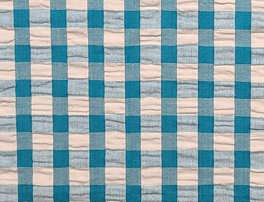 CRINKLE COTTON / SEERSUCKER - Teal and White Gingham - Selvage to Selvage Print