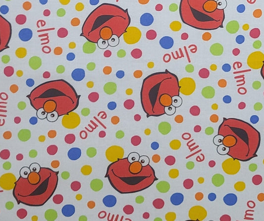 2007 Sesame Workshop - White Fabric with Brightly Colored Dot Background / Elmo Print