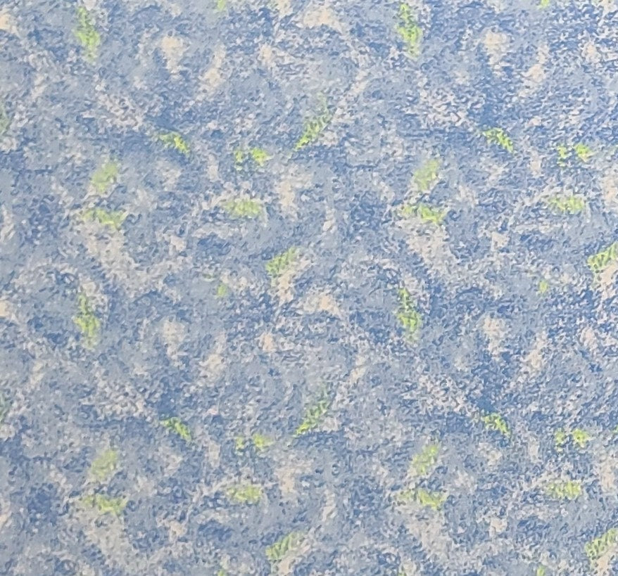 Medium Blue / White / Highlighter Green "Sponged" Fabric - Selvage to Selvage Print