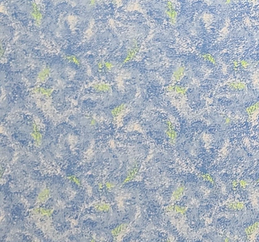 Medium Blue / White / Highlighter Green "Sponged" Fabric - Selvage to Selvage Print