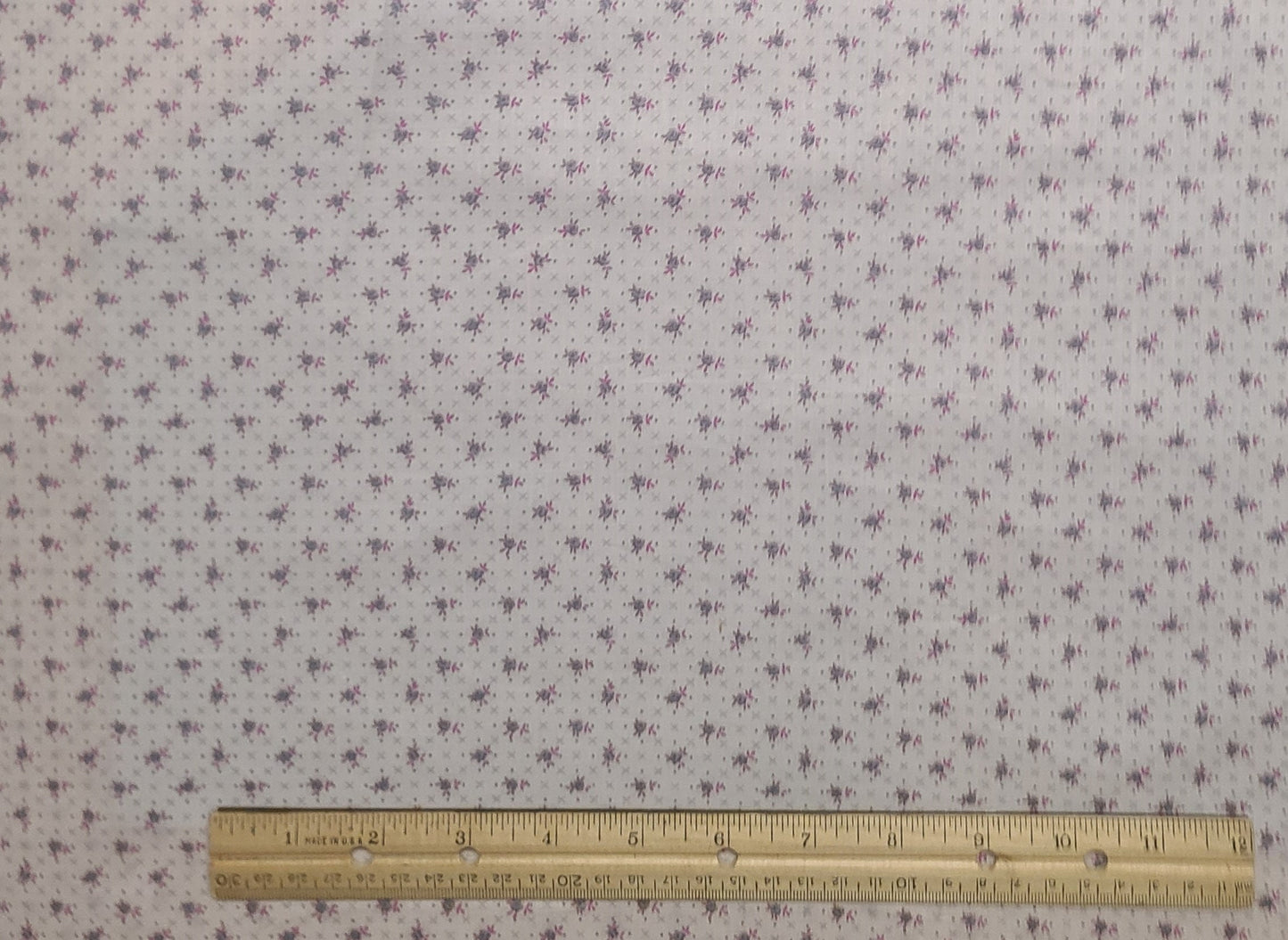 Pale Pink Fabric / Dark Pink and Gray Flower Print / Pale Gray "X" Background - Selvage to Selvage Print