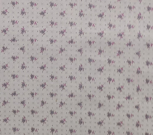 Pale Pink Fabric / Dark Pink and Gray Flower Print / Pale Gray "X" Background - Selvage to Selvage Print