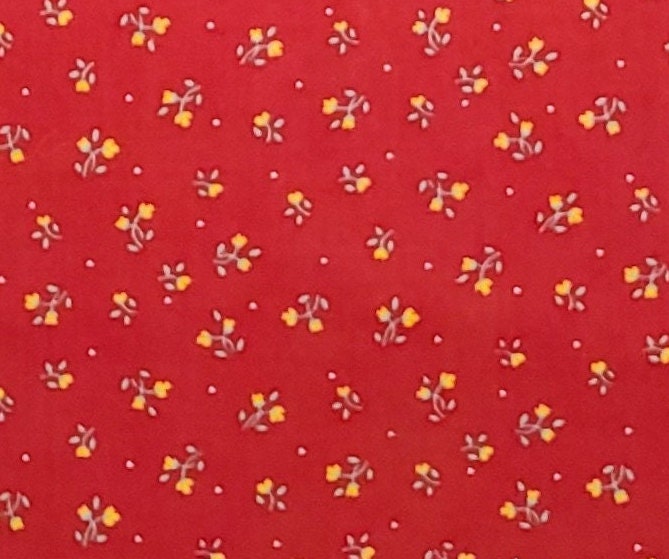 Wamsutta OTC Division of Lowenstein Corp - Dark Red Fabric / Yellow Flower and White Pindot Print