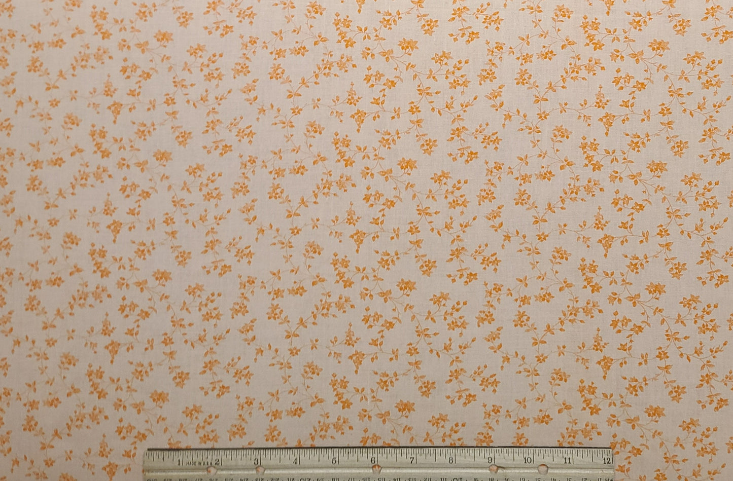 Pale Orange Fabric / Orange Flower Print - Selvage to Selvage Print