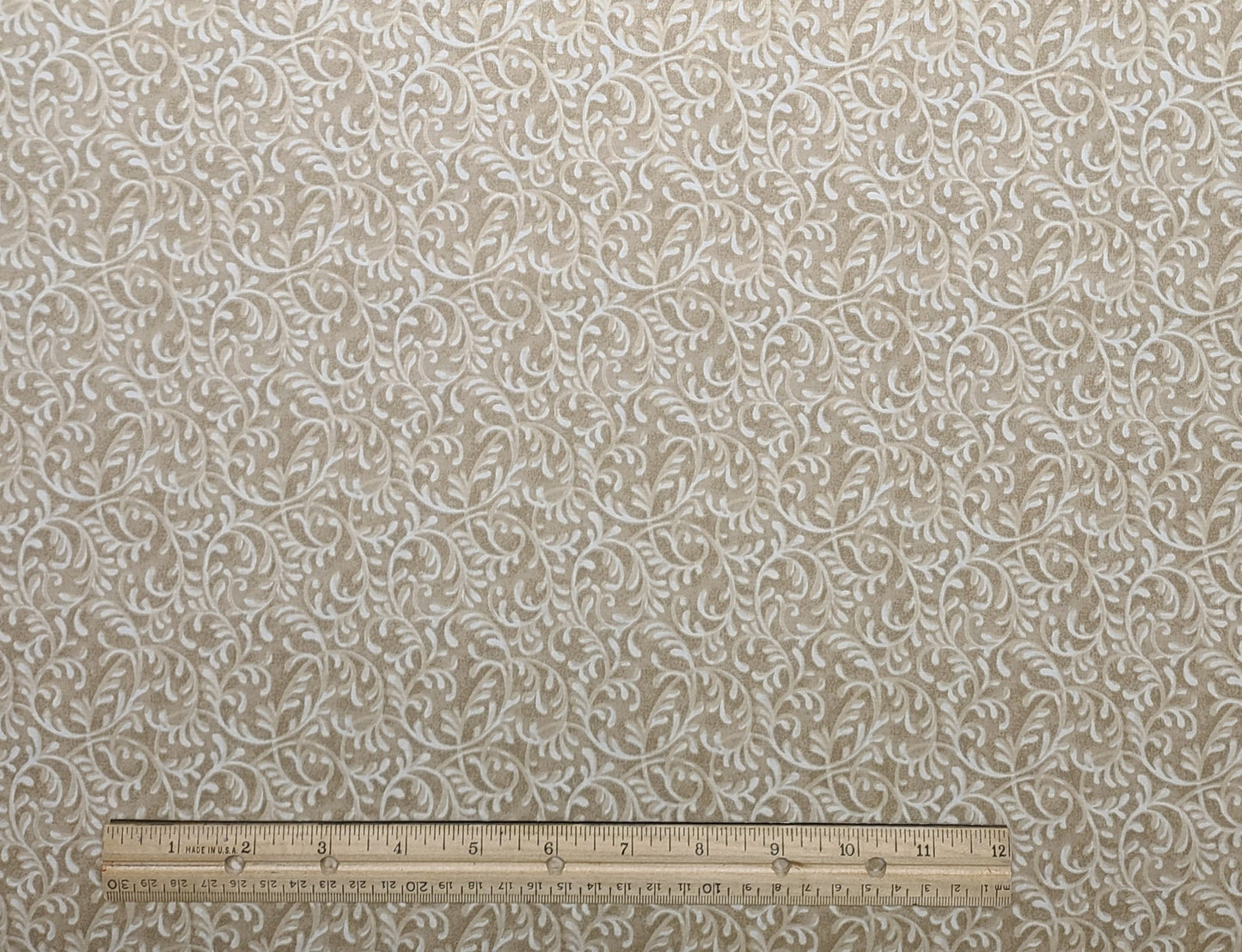 Tan and Brown Tonal Fabric / Cream Vine Print