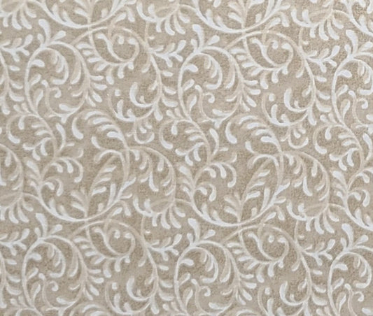 Tan and Brown Tonal Fabric / Cream Vine Print