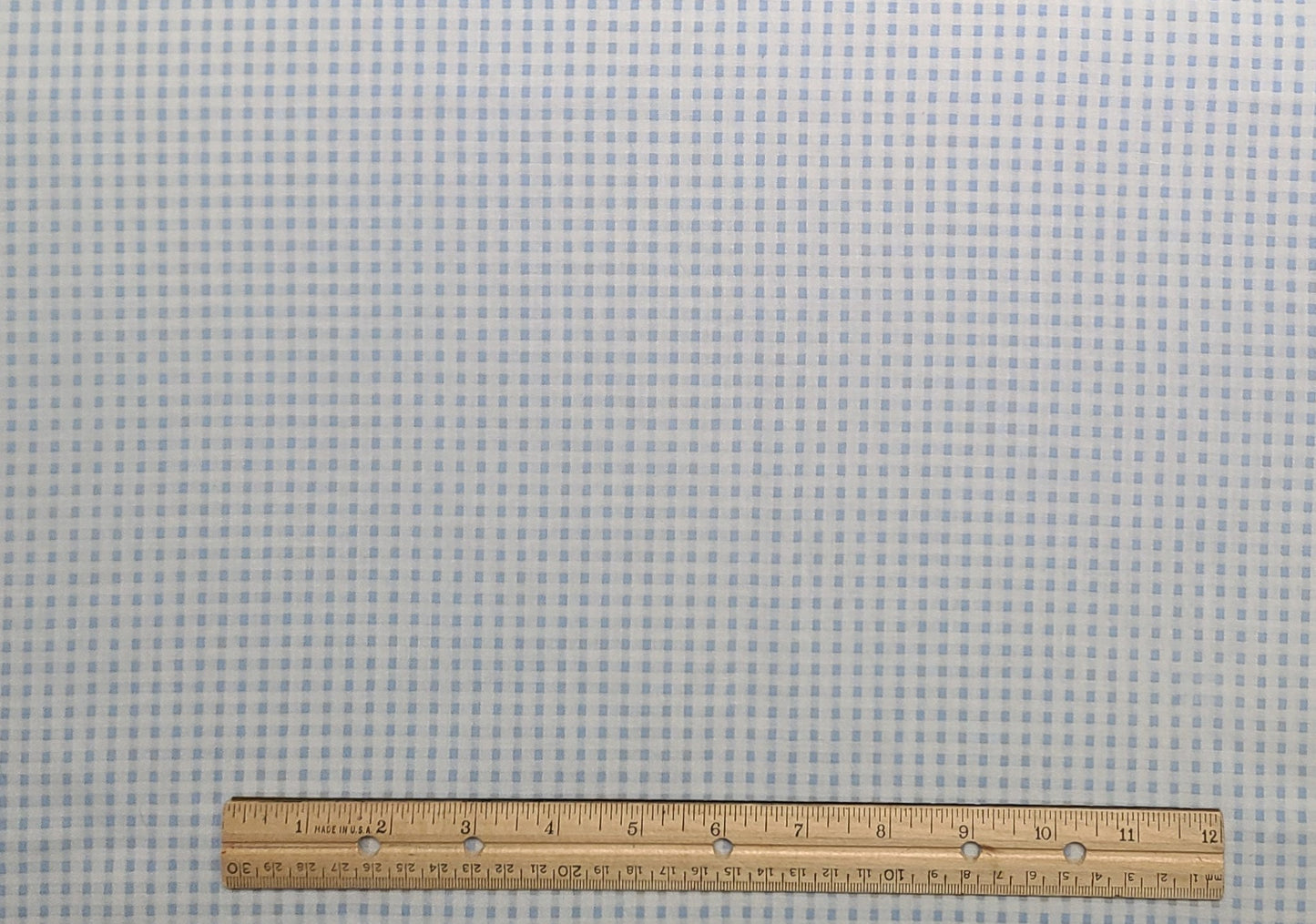 White and Pale Blue Checked Fabric - Selvage to Selvage Print