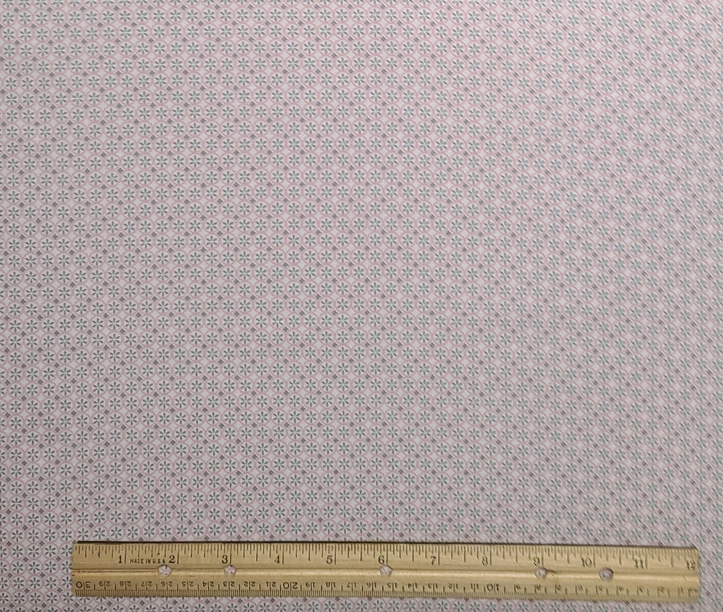 Designed and Produced Exclusively for Joann Fabric and Craft Stores - White Fabric / Pink Circle / Gray Diamond and "Flower" Print