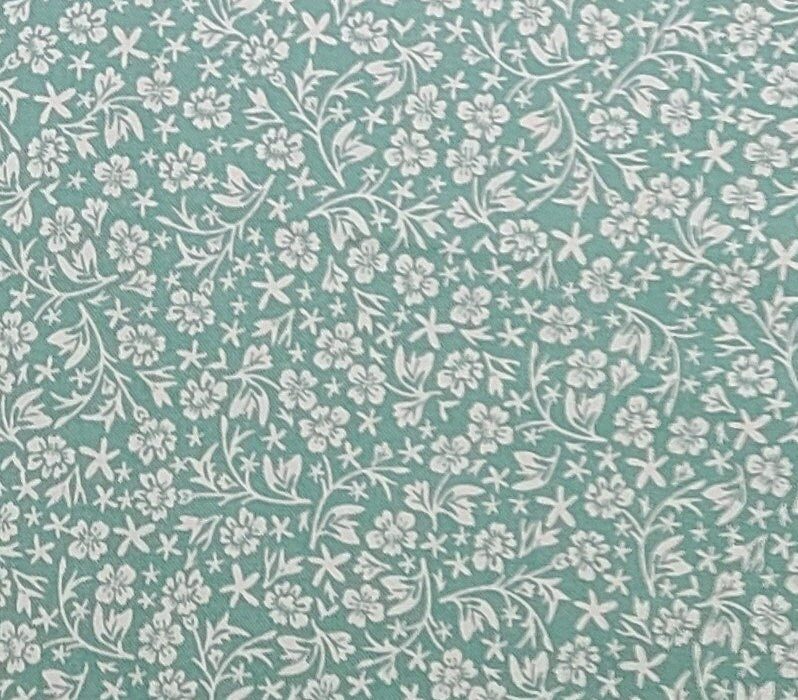 Designed and Produced Exclusively for Joann Fabric and Craft Stores - Mint Green Fabric / Soft White Ditsy Flower Print