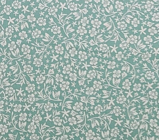 Designed and Produced Exclusively for Joann Fabric and Craft Stores - Mint Green Fabric / Soft White Ditsy Flower Print