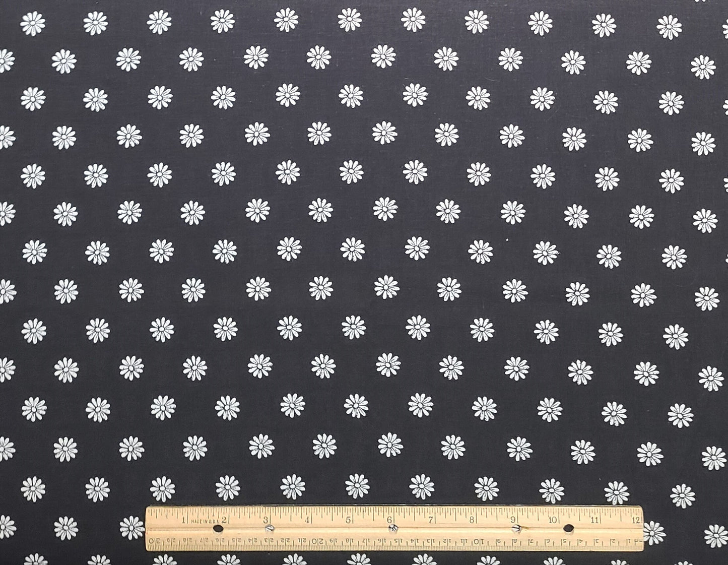 Black Fabric / White Daisy Print - Selvage to Selvage Print