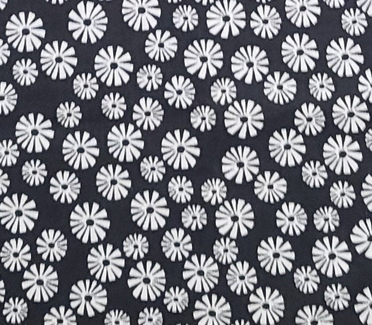 Designed and Produced Exclusively for Joann Fabric and Craft Stores - Black Fabric / White Retro-Style Flower Print