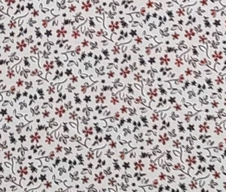 Designed and Produced Exclusively for Joann Fabric and Craft Stores - White Fabric / Red and Black Ditsy Flower Print