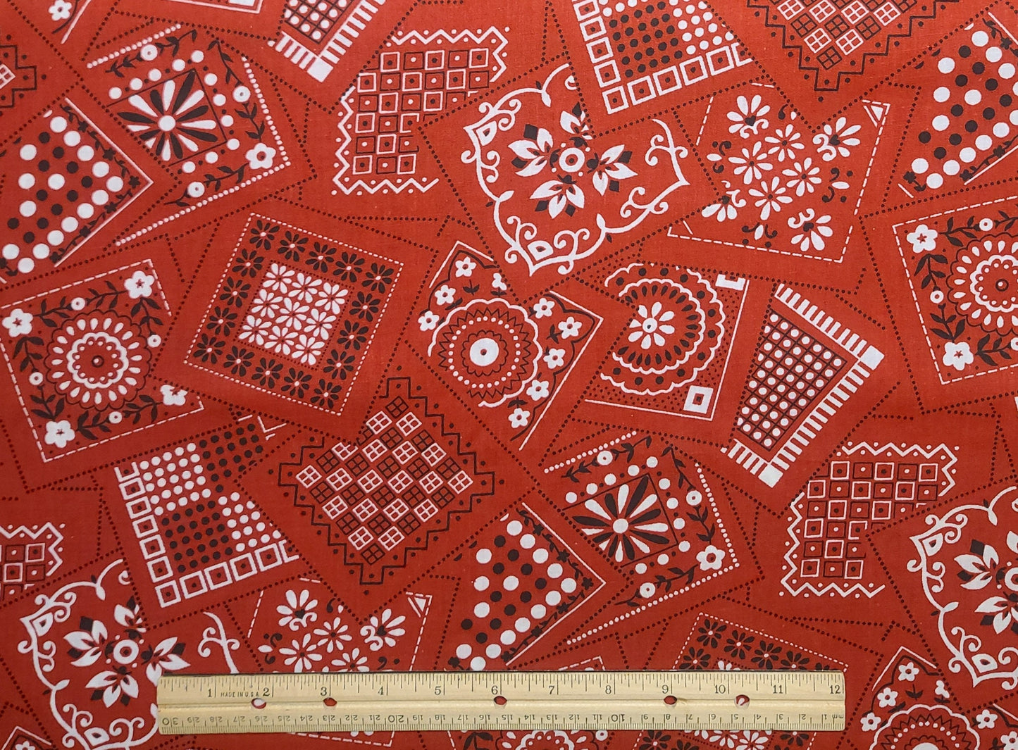 Red Bandana Print Fabric - Selvage to Selvage Print