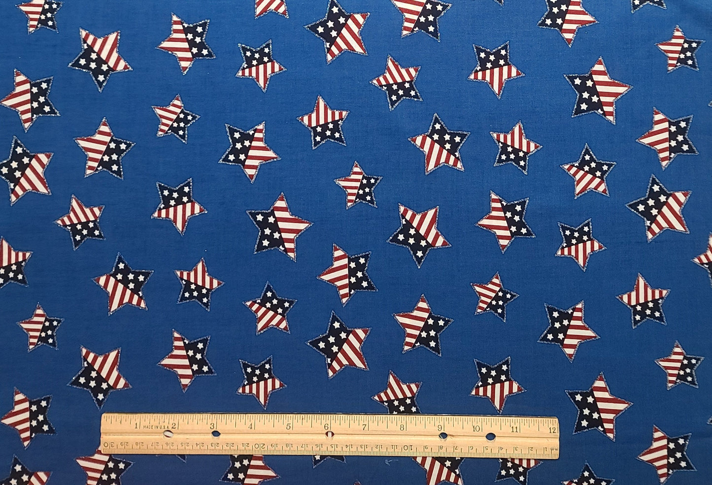 EOB - MBT - Medium Blue Fabric / Red, White and Blue "Flag" Star Print / Stars Outlined with Silver Glitter